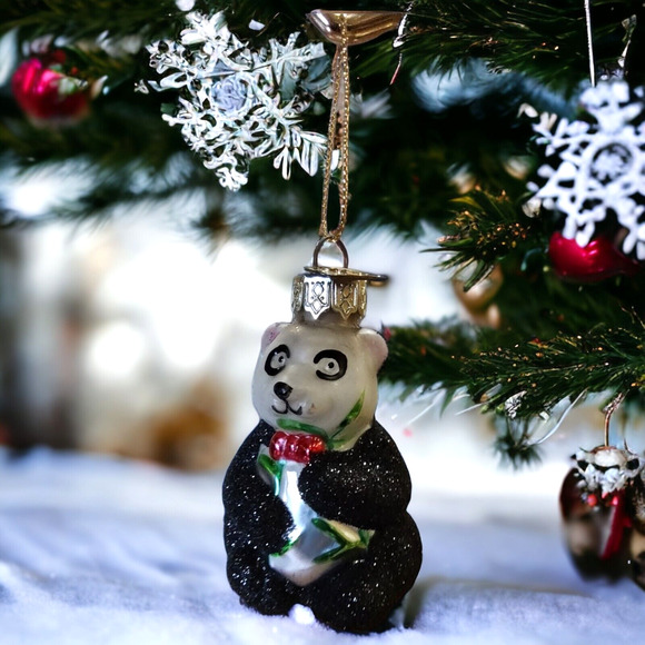 Black White Panda Bear Ornament Hand Blown Glass Thomas Pacconi Classics 2002 - Picture 3 of 10